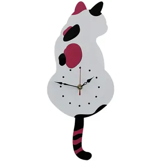SUIOPPYUW Robuste Konstruktion, Katzen Wanduhr mit Pendel, geräuschloser Betrieb, ABS Katzen Pendel Wanduhr, leicht ablesbare Uhren, Weiß