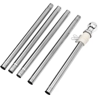 CAXUSD Fahnenmast-Set Aus Edelstahl Mit Drehbaren Fahnenringen Wand-Montierbar FüR Garten Und AußEnbereich WetterbestäNdig 74.41 Zoll LäNge Verstellbar