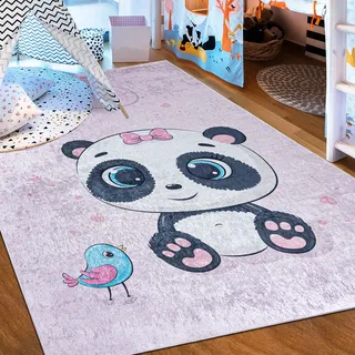 Mazovia Groß Spielteppich Kinderzimmer 160x230cm Rosa Teddybär Pflegeleicht | Kinderteppich für Schlafzimmer Spielzimmer Mädchen Maschinenwaschbar Rutschfest Allergikerfreundlich Wetterfest Kurzflor