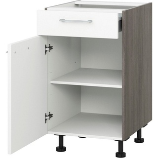 Kochstation Unterschrank KS-Trea US50 mit einem Auszug und einer Tür, Einlegeboden, Breite 50 cm, Höhe 75 cm grau|weiß