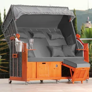 DERKORB Strandkorb 2,5 Sitzer Ostsee XXL Volllieger, fertig montiert mit Rollen, 160cm breit, ideal für Garten Terrasse Balkon (Anthrazit)