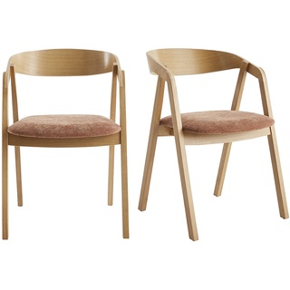 Skandinavische Stühle stapelbar aus hellem Eichenholz und Stoff mit Bouclé-Wolleffekt in Ecru (2er-Set) LOVA