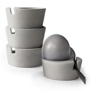BETOLZ® Design Eierbecher 4er Set aus Beton/Eierbecher stapelbar/Egg Cups/Eierbecher Design - minimalistisch & modern, für Jede Eiergröße - inkl. Löffelhalter