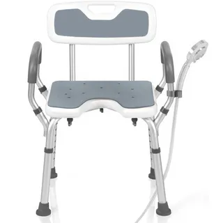 easyvibe Duschstuhl für Senioren mit Armlehnen und Rückenlehne Höhenverstellbar grau