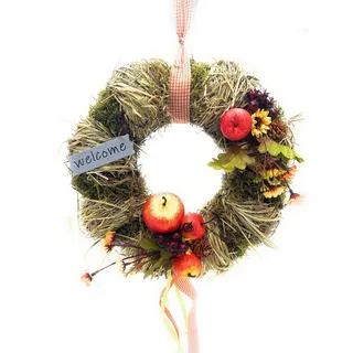 Tisch- oder Türkranz rund ø 28 cm - Kranz aus Naturmaterialien mit Apfel - Handarbeit - Frühling - Sommer - Herbst als Willkommensgruß (Art. 870)