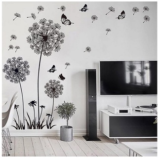 Alster Herz Wandtattoo XL Wandtattoo Pusteblume, Wandsticker Wohnzimmer Pflanzen Blumen H0541 (2 St), Wanddeko Modern für Kinderzimmer Schlafzimmer schwarz