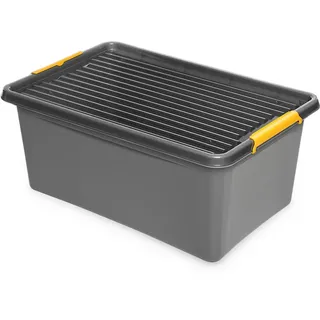 Kreher Aufbewahrungsbox Solid Box 40 l 1-tlg. Grau/Schwarz/Gelb