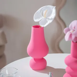 24 cm hohe Keramikvase, Hot Pink Blumenvasen für Zuhause, Büro, Hochzeit, Dekoration, Moderne, einzigartige Vase für Tisch, Tischdekoration, Bücherregal, Wohnzimmer, Einweihungsgeschenk (Hot Pink-a)