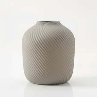 Moderne, Minimalistische, Geriffelte Graue Vase Für Blumen Und Gräser
