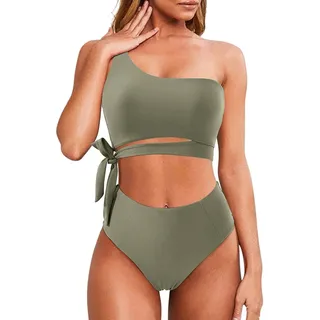 DeaAmyGline Bikini Damen Set High Waist, One-Shoulder Bikini Damen Push Up Zweiteilig Badeanzug Sexy Cut Out Bandage Bikinioberteile Hohe Taille Bikinihose Bademode Badeanzüge Bikini-Sets Swimsuit