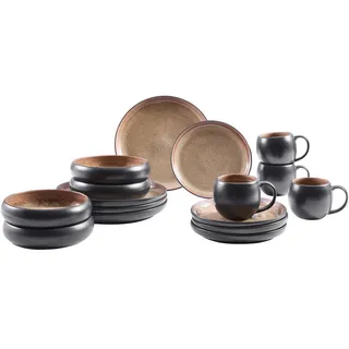 Novel Kombiservice Faro, Braun, Keramik, 16-teilig, Farbverlauf, 470 ml, Lfgb, Handmade Quality, lebensmittelecht, Essen & Trinken, Geschirr, Geschirr-Sets, Kombiservice