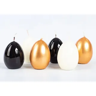 INNA-Glas Formkerze Ostereier LEONITA, 6 Stück, gold-schwarz-elfenbein, 6cm, 4,5cm, 7h bunt
