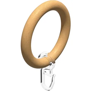 Interdeco Gardinenringe mit Faltenhaken/Holz-Ringe in Buche für Gardinenstangen 28 mm Ø (20 Stück)