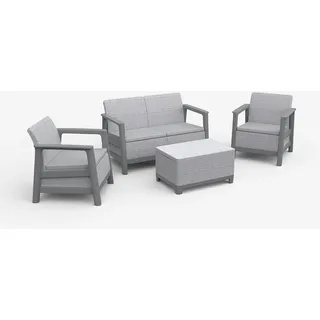 Keter Scandi Linea Lounge Set 2 Sessel + Sofa + Aufbewahrungstisch Hellgrau