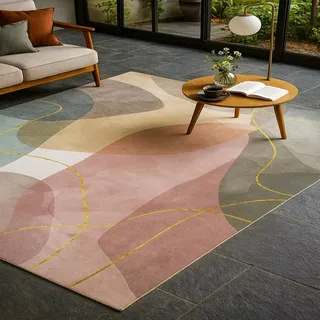 ARUGYTEI Teppich Schlafzimmer,120 x 160 cm, Modernes Rosa, Salbeigrün, Creme, Grau, Orange, Gelb, Teppich Waschbar In Waschmaschine Innen Küche Wohnzimmer MöBel Wohnaccessoires Deko