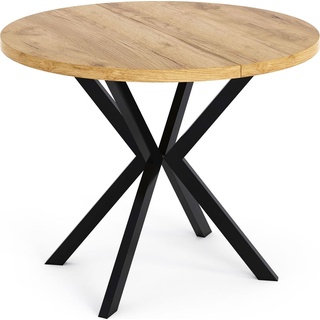 Runder Ausziehbarer Esstisch - Loft Style Tisch mit Metallbeinen - 100 bis 180 cm - Industrieller Quadratischer Tisch für Wohnzimmer - Spacesaver ...