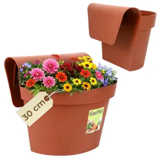 GarPet Geländertopf Balkon Hängeblumentopf mit Wasserspeicher Blumentopf zum Einhängen Blumentopf Balkongeländer Blumenkasten Geländer Geländerkasten Balkontopf Terracotta