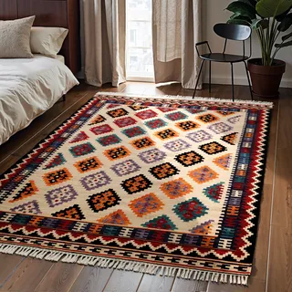HANSE HOME Teppich HANSE HOME "Kelim Kian", bunt (creme multifarben), B:160cm H:3mm L:230cm, Baumwolle, Wolle, Teppiche, Teppich, Wolle, Baumwolle, Natur, Handgewebt, orientalisch, Boho, traditionell