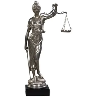 Casa Padrino Luxus Bronzefigur Justitia auf Mahagoni Holzsockel Silber / Schwarz 45 x 25 x H. 80 cm - Luxus Kollektion