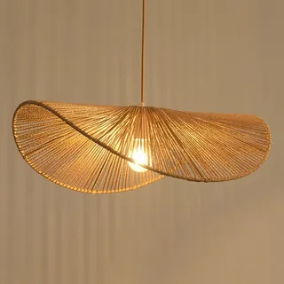 Boho Rattan Hängeleuchte E27 Hanfseil Pendelleuchte Vintage Ländliche Hängelampe Esstisch Pendellampe Handgefertigt Lampenschirm Wabi-Sabi Stil Für Esszimmer Schlafzimmer Wohnzimmer Küche Flur(100cm)