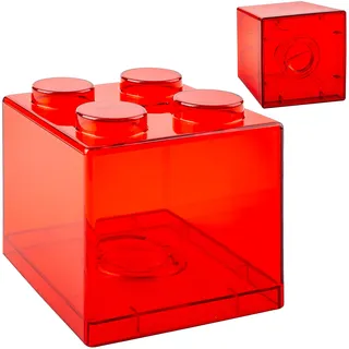 Bausteine Artikel wählbar große Spardose - rot - mit Schloss - stabile Sparbüchse - aus Kunststoff - transparent durchsichtig Verschluss - Sparschwein - f..