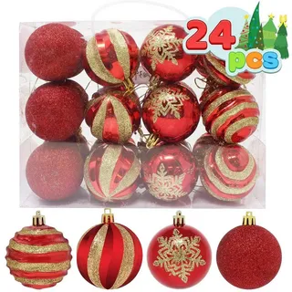 LuxusKollektion Weihnachtsbaumkugel Weihnachtskugel-Set 6 cm rot/gold 24 Stk. (24 St) bunt