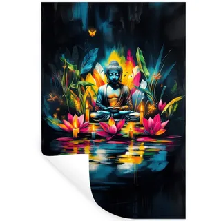 MuchoWow Wandsticker Kerzen - Blumen - Buddha - Wasser (1 St), Wandtattoo, Selbstklebend, Wohnzimmer, 40x60 cm 40 cm x 60 cm x 0.1 cm