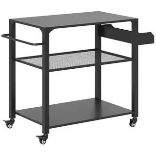 Novzep Servierwagen Outdoor-Kücheninsel, Grillwagen mit Aufbewahrungsregal, Griff, 4 Rollen, Küchenwagen, Terrasse, Garten, Metall schwarz