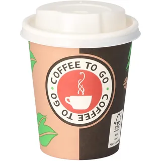 200 Kaffeebecher 8 oz für 200 ml Coffee to Go Pappbecher 0,2 ltr Cappuccinobecher mit weißem Deckel mit Trinköffnung