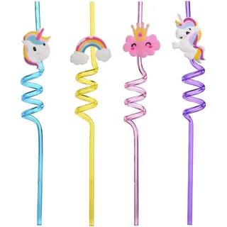[ Test SEHR GUT, Note 1.1 *] Einorn Kinder Strohhalme – 4er Set wiederverwendbare Spiral Trinkhalme aus Kunststoff – Bunte Strohhalme für Kindergeburtstag, Party Deko, Schule & Feiertage