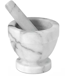 Home Mörser mit Stößel, Marmor, Weiß/Grau, 12 cm