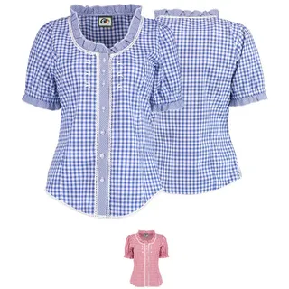 German Wear Carmenbluse OB35 Trachtenbluse Carmenbluse für trachten lederhosen bluse kariert blau 42/XL