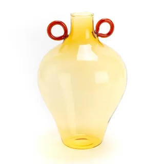 Vase Amphore Bernstein Henkel Rot - Gelb Rund Amadeus Glas 16x16 cm