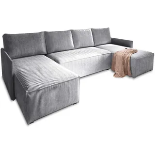 Masseno Wohnlandschaft, Hellgrau, Kunststoff, 5-Sitzer, U-Form, 271x85x140 cm, Wohnzimmer, Sofas & Couches, Wohnlandschaften, Wohnlandschaften in U-Form