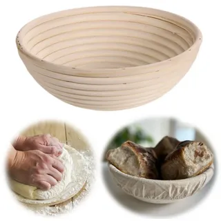 LS-LebenStil Gärkorb Gärkörbchen Rund 22x8cm Peddigrohr Brotform Leineneinsatz Brotkorb, (aus nachhaltigem FSC Rattan für ́s Brotbacken 500 – 1000 Gramm 1-tlg), Sauerteig, Hefeteig, Mischbrot, Bauernbrot, Roggenbrot oder Dinkelbrot beige rund | 22 cm x 22 cm