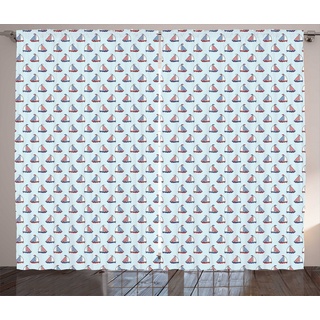 Gardine Schlafzimmer Kräuselband Vorhang mit Schlaufen und Haken, Abakuhaus, Marine Cartoon Segelboot Maritime blau 280 cm x 260 cm