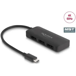DeLock USB Type-C Splitter DP Alt Mode zu 3 x DisplayPort 15 cm Schwarz