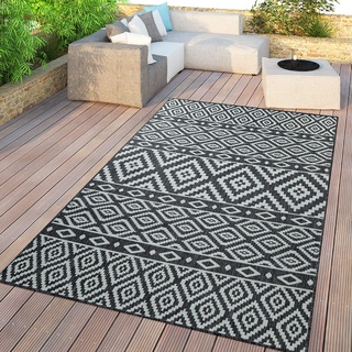 TT Home In- & Outdoor-Teppich, Für Balkon Und Terrasse Mit Skandi-Design, In Schwarz, Größe:60x100 cm