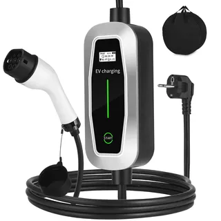 Yuxava Typ 2 Ladekabel Schuko, 3.5KW Ladekabel Elektroauto Typ 2 mit Schuko, 5M 16A Tragbare EV Ladegerät, e Auto Ladekabels, Wasserdicht EV Charger mit Steuerbarer Digitalanzeige für Elektroauto