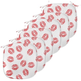 Abakuhaus Stuhlkissen Dekoratives wasserfestes Kissen mit Riemen für Küchensitze, Feminin Red Lippenstifte Kuss Marks rot|weiß