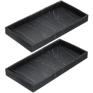 QUARKZMAN 2 Stück Badezimmer Tablett 20 x 10 cm Silikon Marmor Schwarz | Seifenspender Tablett, Küchenspülen Organizer, Zerbrechssicher, Für Seifen Schlüssel Kerzen Schmuck