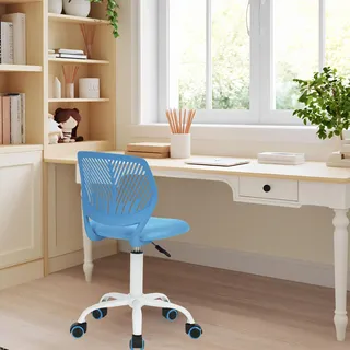 FurnitureR Bürohocker ergonomisch, höhenverstellbar, drehbar, ohne Armlehnen, Netzrückenlehne, Sitzfläche 38x40cm, Rückenlehne 32cm, 130kg Tragkraft, Metallfuß mit Rollen, Blau