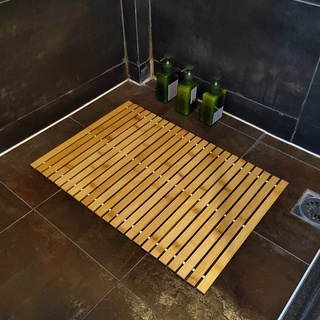 HJJKKH Bambus-Badematte mit 50 x 70 cm, natürlicher Bambus-Badezimmerteppich, rutschfest und faltbar, Boden-Duschmatte für Badezimmer, Badewanne, Dusche, Sauna, Whirlpool