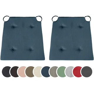 sleepling 2er Set Stuhlkissen, 42 (vorne) 35 (hinten)x40x5 cm, Sitzkissen für Stuhl & Bank mit Klettverschluss, Indoor & Outdoor, 100% Baumwolle, Made in EU, waschbar bis 30 Grad, Basic 10, Dunkelblau