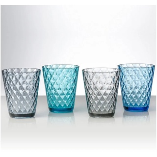 BRUNNER Glas Camping Glas 4er Set Trinkglas Diamond, 100% Polycarbonat, Wasser Gläser Bruchfest 300 ml bunt