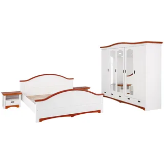 OTTO home Schlafzimmer-Set HOME AFFAIRE "Konrad" Schlafzimmermöbel-Sets weiß (weiß, kirschbaumfarben) Komplett-Schlafzimmer Komplettschlafzimmer Schlafzimmer Schlafzimmermöbel-Sets mit 5-trg. Kleiderschrank, Bett 180200 cm und 2 Nachttischen