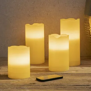 Led Stumpenkerze mit Flacker Effekt - 4er Set - Künstliche Advents Kerze mit Fernbedienung - Weihnachten Winter Deko Beleuchtung