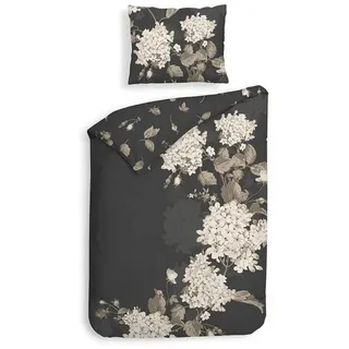Heckett and Lane Bettwäsche Heckett & Lane Satin Bettwäsche 155x220 Ivy Classic Anthracite Blüten, Mako-Satin, 2 teilig, für den Sommer und Winter grau