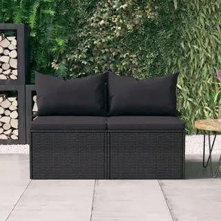 Xichuzi Garten-Mittelsofas mit Kissen, Lounge Gartenmöbel, Gartenlounge, Balkon Lounge, Loungemöbel, Sitzecke Balkon, Sitzlounge Garten, 2 STK. Schwarz Poly Rattan
