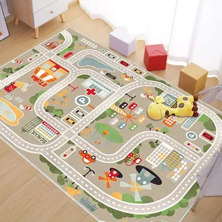 Kids Playroom Rug City Life Play Mat For Toy Cars And Trains, Play Area Rug With Rubber Backing Non-slip Carpet, Kids Race Track Rug For Playing And Learning (80x120cm/31x47'')